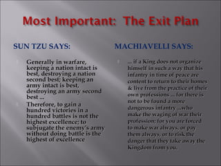 SUN TZU SAYS:                     MACHIAVELLI SAYS:
   Generally in warfare,            ... if a King does not organize
...