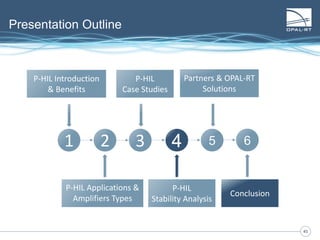 4545
Presentation Outline
1 2 4 5
P-HIL Introduction
& Benefits
P-HIL Applications &
Amplifiers Types
P-HIL
Case Studies
6
Partners & OPAL-RT
Solutions
P-HIL
Stability Analysis
Partners & OPAL-RT
Solutions
Conclusion
3
 