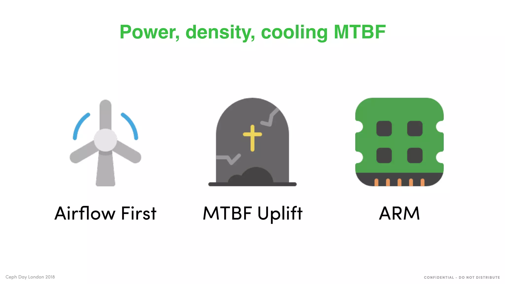 CONFIDENTIAL - DO NOT DISTRIBUTECeph Day London 2018
Power, density, cooling MTBF
Airﬂow First ARMMTBF Uplift
 
