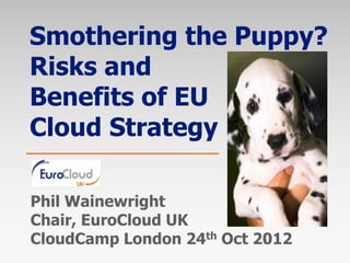 Smothering the Puppy?
Risks and
Benefits of EU
Cloud Strategy

Phil Wainewright
Chair, EuroCloud UK
CloudCamp London 24th Oct 2012
 