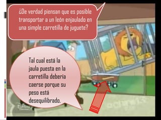 Tal cual está la jaula puesta en la carretilla debería caerse porque su peso está desequilibrado. ¿De verdad piensan que es posible transportar a un león enjaulado en una simple carretilla de juguete? 