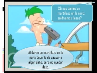 Al darse un martillazo en la nariz debería de causarle algún daño, pero no quedar ileso. ¿Si nos damos un martillazo en la nariz, saldríamos ilesos? 