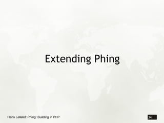 Extending Phing




Hans Lellelid: Phing: Building in PHP       34