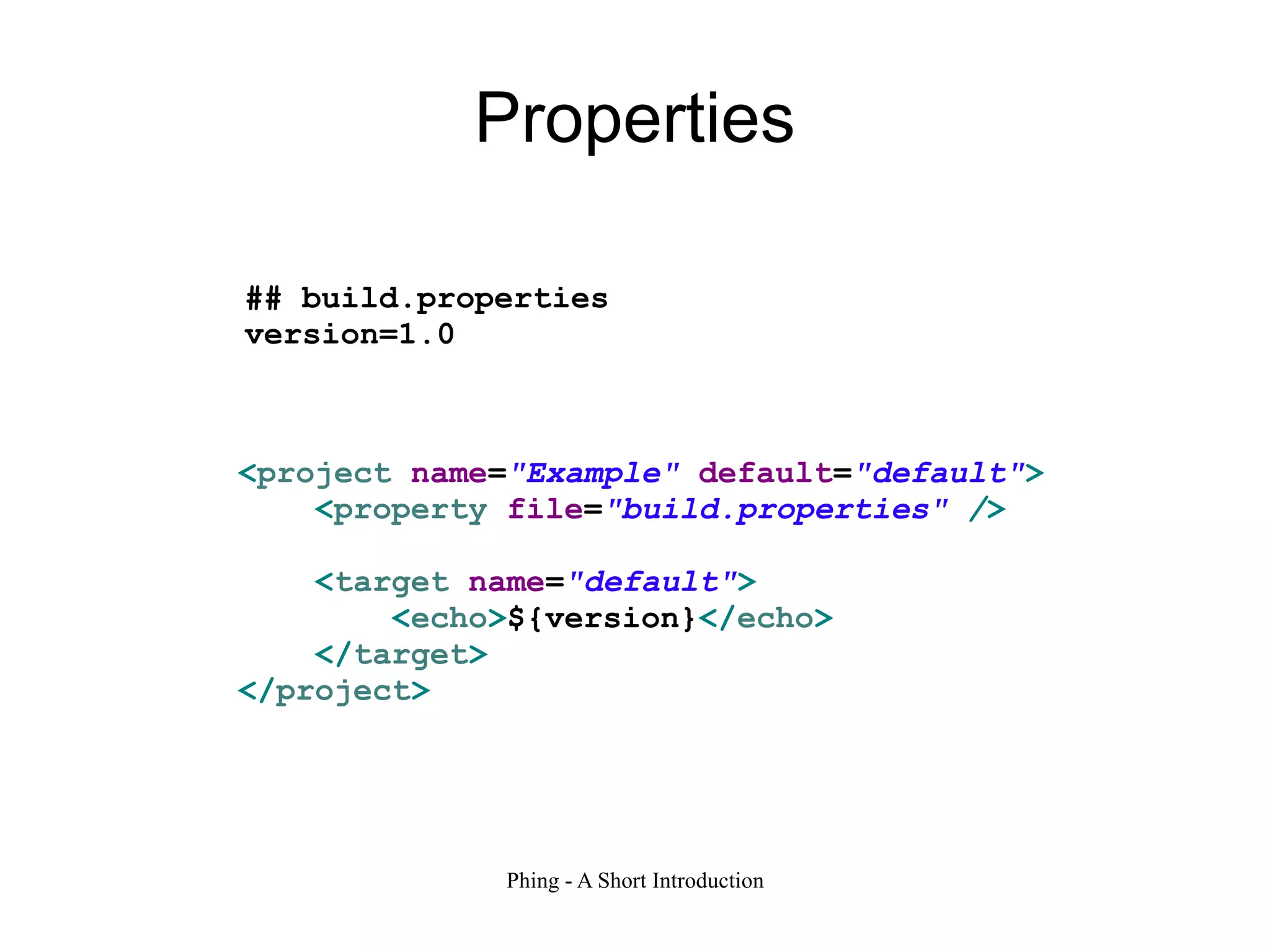 Installation PEAR installation $ pear channel-discover pear.phing.info $ pear install [--alldeps] phing/phing 