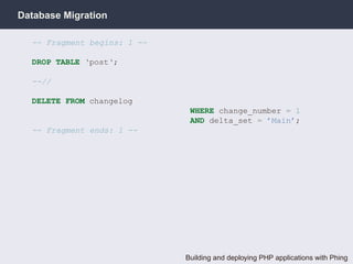 Database Migration

  -- Fragment begins: 1 --

  DROP TABLE ‘post‘;

  --//

  DELETE FROM changelog
                    ...