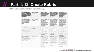 © 2014 // dBsMUSIC // Phineas de Thornley Head
// Part II: 12. Create Rubric
With the rubric complete, click 'Save and make it ready'.
 