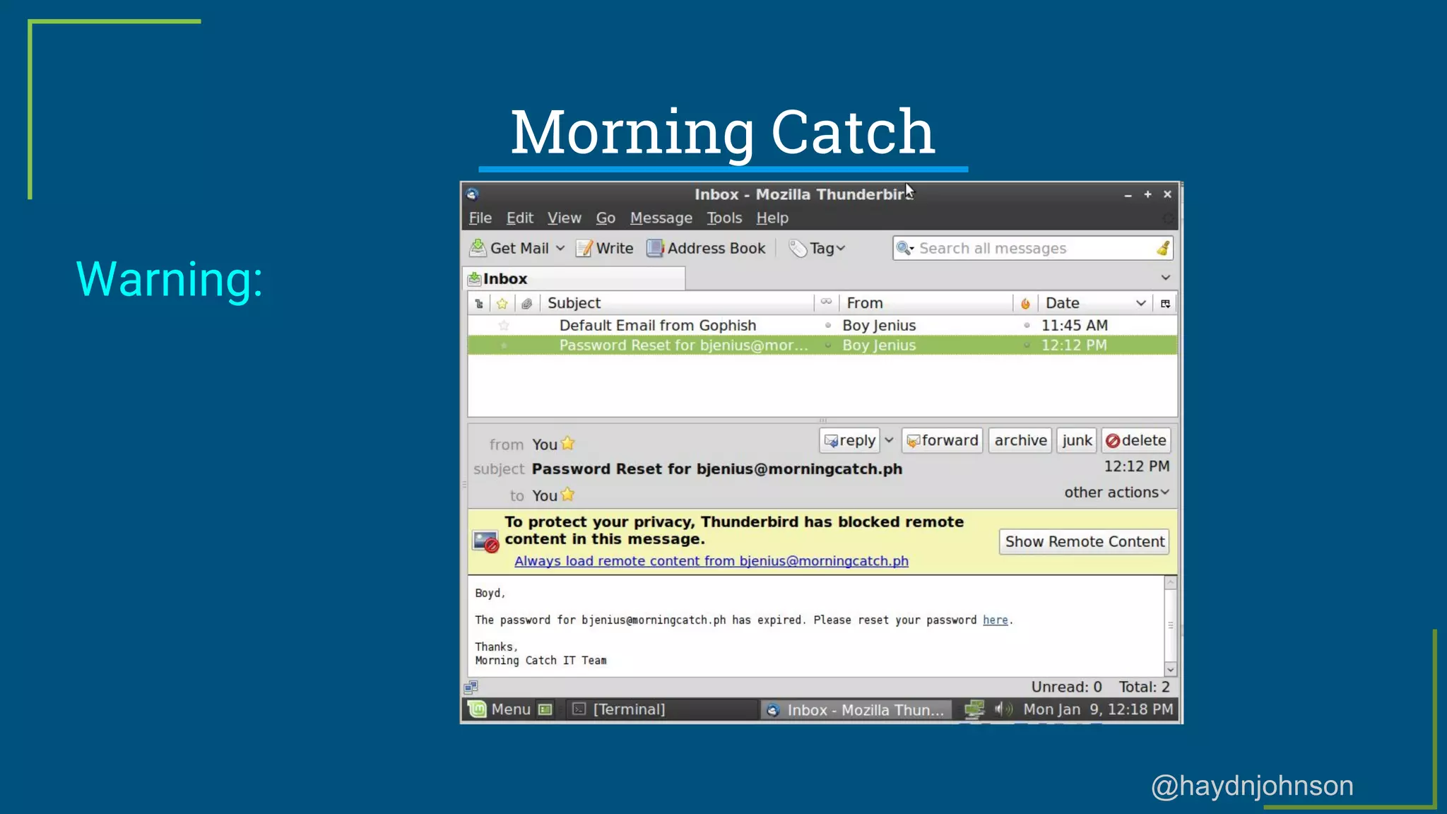 @haydnjohnson
Morning Catch
Warning:
 