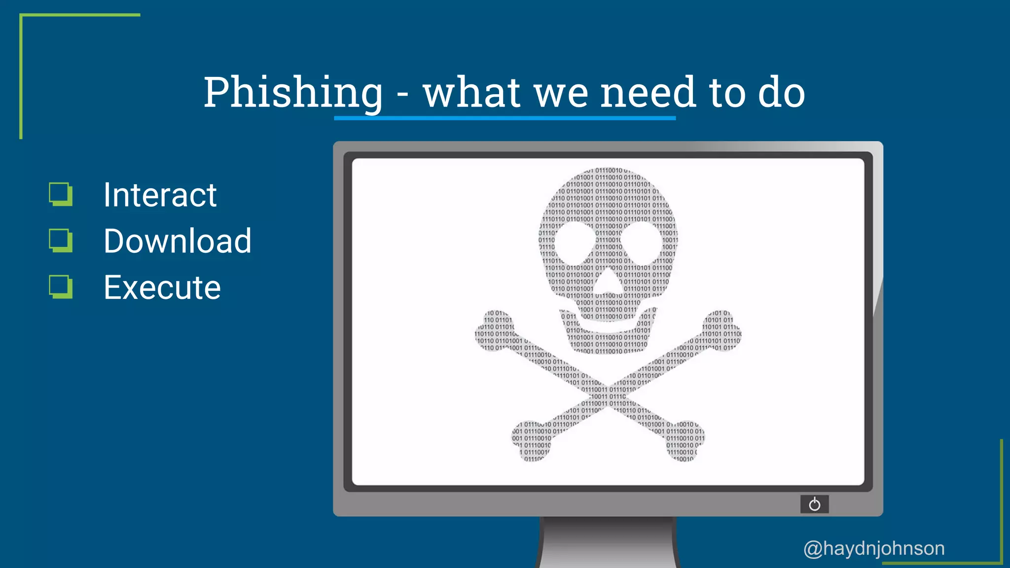 @haydnjohnson
Phishing - what we need to do
❏ Interact
❏ Download
❏ Execute
 