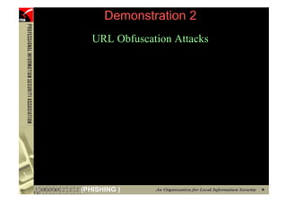 Demonstration 2
        URL Obfuscation Attacks




34   (PHISHING )
 