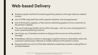 Web-based Delivery
■ Another popular method of conducting phishing attacks is through malicious website
content
■ Use of H...
