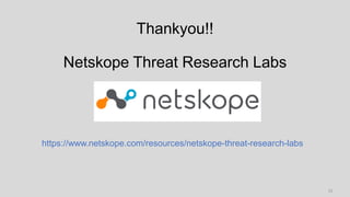 https://www.netskope.com/resources/netskope-threat-research-labs
32
Thankyou!!
Netskope Threat Research Labs
 