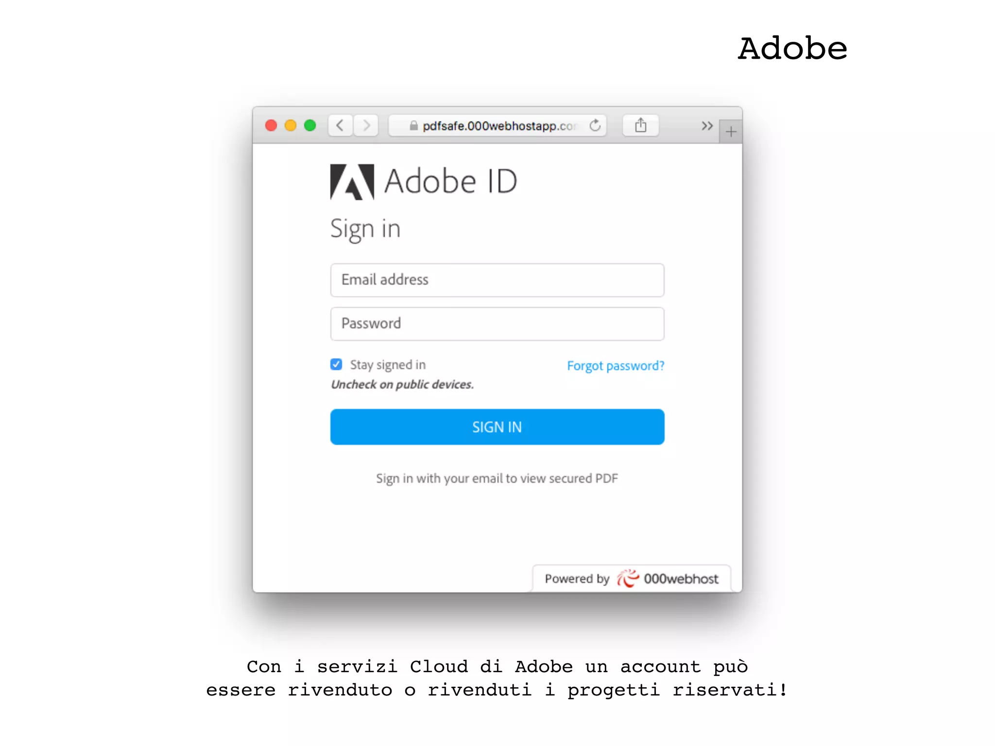 Adobe
Con i servizi Cloud di Adobe un account può
essere rivenduto o rivenduti i progetti riservati!
 