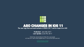 ASO CHANGES IN iOS 11
The new App Store announcement at WWDC 2017 and its impact on ASO
Published: June 6th, 2017
Last Update: June 7th, 2017
Moritz Daan (@moritzdaan) & Pablo Penny (@vaspab)
with help from Gabe Kwakyi (@gabetimes) & Thomas Petit (@thomasbcn)
ASOSTACK.COM
 