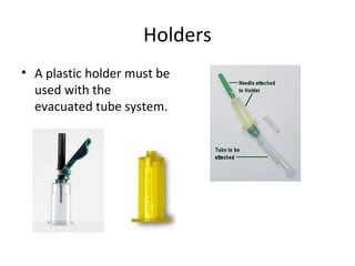 Holders
• A plastic holder must be
used with the
evacuated tube system.
 