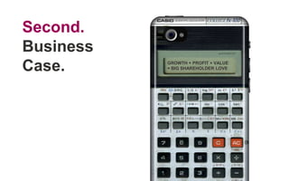 GROWTH + PROFIT + VALUE
= BIG SHAREHOLDER LOVE
Second.
Business
Case.
 