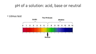 pH of a solution: acid, base or neutral
• Litmus test
 