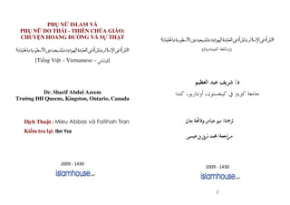 PH N ISLAM VÀ
 PH N DO THÁI - THIÊN CHÚA GIÁO:
 CHUY N HOANG Ư NG VÀ S TH T                       ^   ]   ^[ ^              ^        ]            ]S   ]S

^     ]       ^[ ^     ^    ]      ]S         ]S                      ((                  ))
          [Ti ng Vi t – Vietnamese –    b ]



                                                                                               /
        Dr. Sharif Abdul Azeem
Trư ng H Queens, Kingston, Ontario, Canada



    D ch Thu t : Mieu Abbas và Fatihah Tran                 ^                        :^ a
    Ki m tra l i: Ibn Ysa
                                                                  [              :^



                     2009 - 1430
                                                                           2009 - 1430




                                                                                 2
 