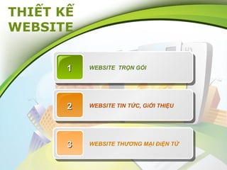 THIẾT KẾ
WEBSITE
1

WEBSITE TRỌN GÓI

2

WEBSITE TIN TỨC, GiỚI THIỆU

3

WEBSITE THƯƠNG MẠI ĐiỆN TỬ

 