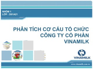 www.vinamilk.com.vn
PHÂN TÍCH CƠ CẤU TỔ CHỨC
CÔNG TY CỔ PHẦN
VINAMILK
NHÓM 1
LỚP : D01A21
 