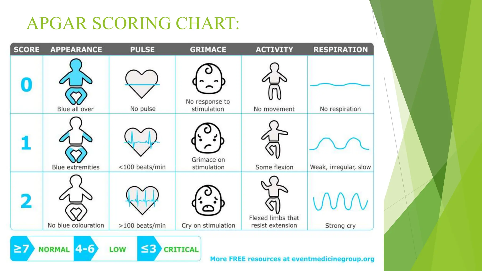 APGAR SCORING CHART:
1/5/2024 25
 