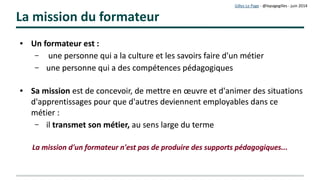 Gilles Le Page – mars 2017
Faire travailler l'intelligence et l'employabilité
Quand un groupe d'apprenants produit une ressource en collaboratf sur un
domaine de compétence du méter, ses membres se forment :

au méter

au travail en équipe

à la geston de projet

(objectifs, délais, ressources, contraintes,

coordination, livrables, ...)

à la rédacton

à la présentaton orale
Source image : Université de Moncton (CANADA)
 