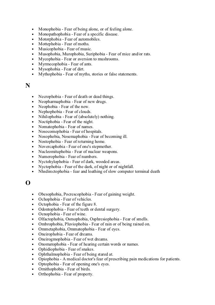 Phobia dictionary