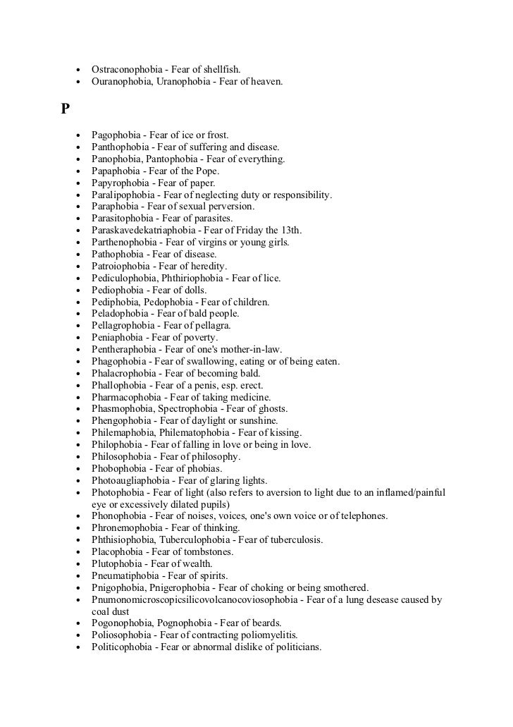 Phobia dictionary