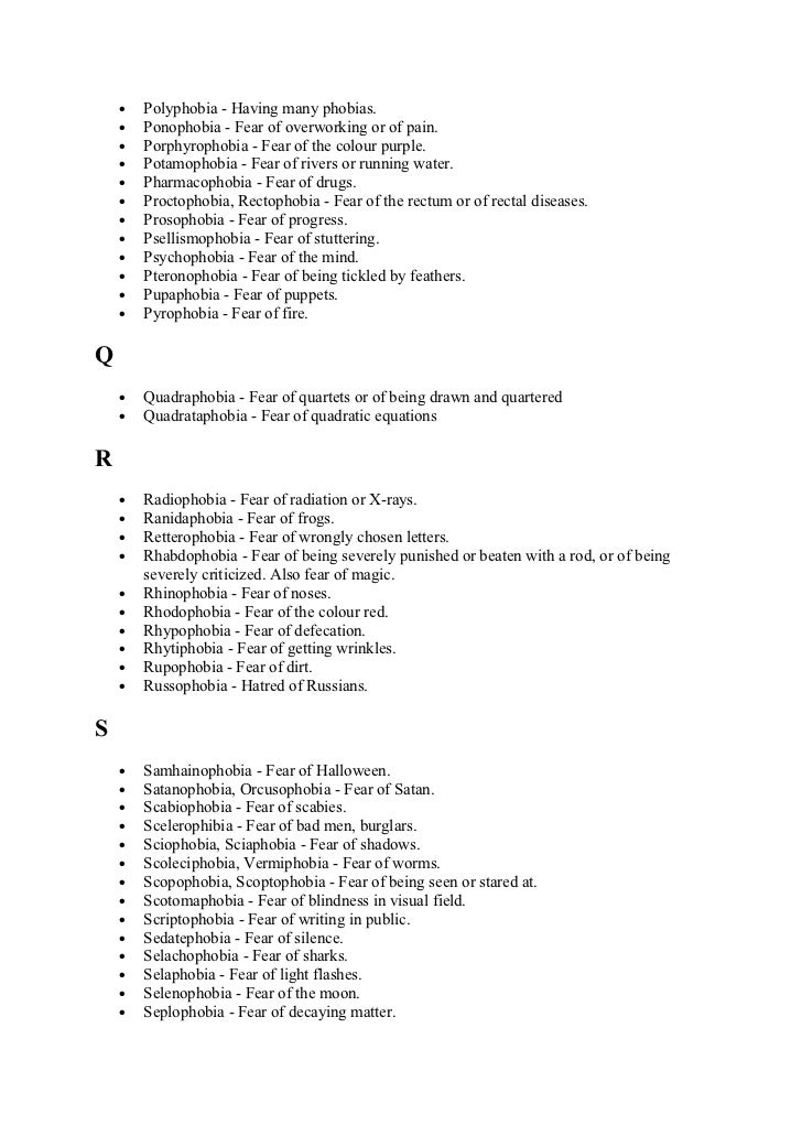 Phobia dictionary