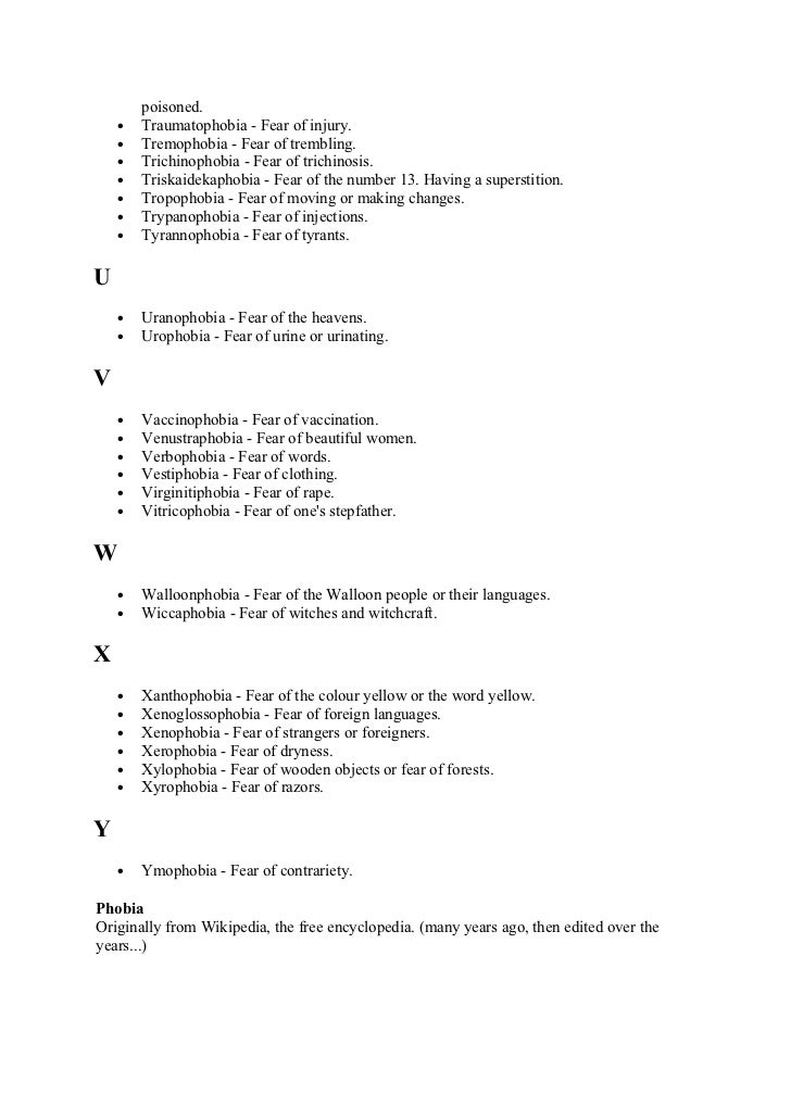 Phobia dictionary
