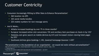9Source: PhoCusWright White Paper The Changing Dimensions and Benefits of Personal, Relevant Travel Experiences
© 2014 Phocuswright Inc. All Rights Reserved.
Customer Centricity
“Personalization is the foundation of our organization – we would not exist without personalization”
1 IBM Institute for Business Value, Greater Expectations - Consumers are asking for tomorrow, today – 2014
2,3,4 Phocuswright Inc.
5 Tnooz How one airline is taking small steps along the road to personalization - June 2014
 Consumers Increasingly Willing to Offer Data to Enhance Personalization1
 36% location via GPS
 32% social media handles
 22% mobile numbers for text message alerts
 And It Works…
 Alitalia increased bookings by over 7% in three months2
 Europcar increased online visit conversions 15% and ancillary item purchases at check-in by 12%3
 Hotels4u.com grew search on mobile devices by 61% and increased visitors viewing hotel pages
by 22%4
 Southwest Airlines grew bookings 1.14%, lowered homepage bounces 1.43%5
 