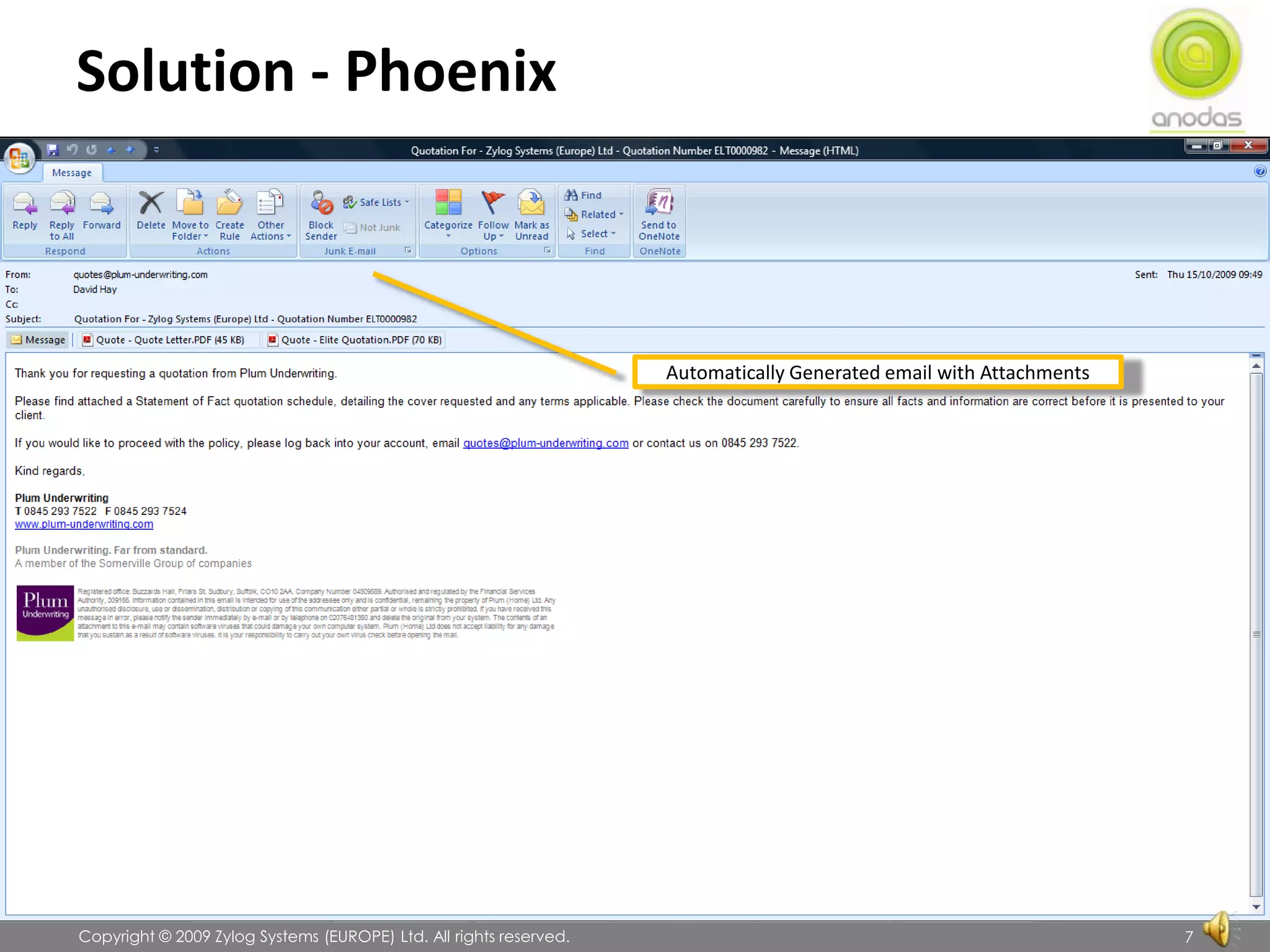 Solution - PhoenixAutomatically Generated email with Attachments               Copyright © 2009 Zylog Systems (EUROPE) Ltd. All rights reserved.7