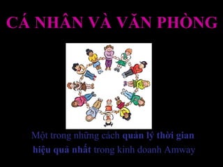 CÁ NHÂN VÀ VĂN PHÒNG
Một trong những cách quản lý thời gian
hiệu quả nhất trong kinh doanh Amway
 