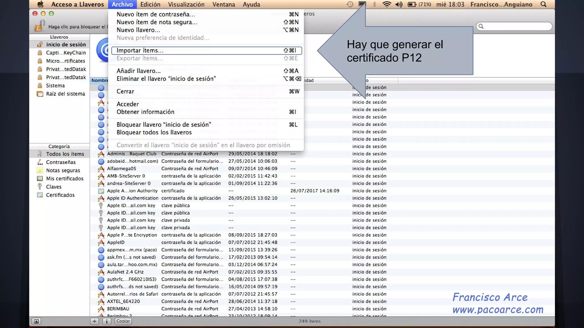 Hay que generar el
certificado P12