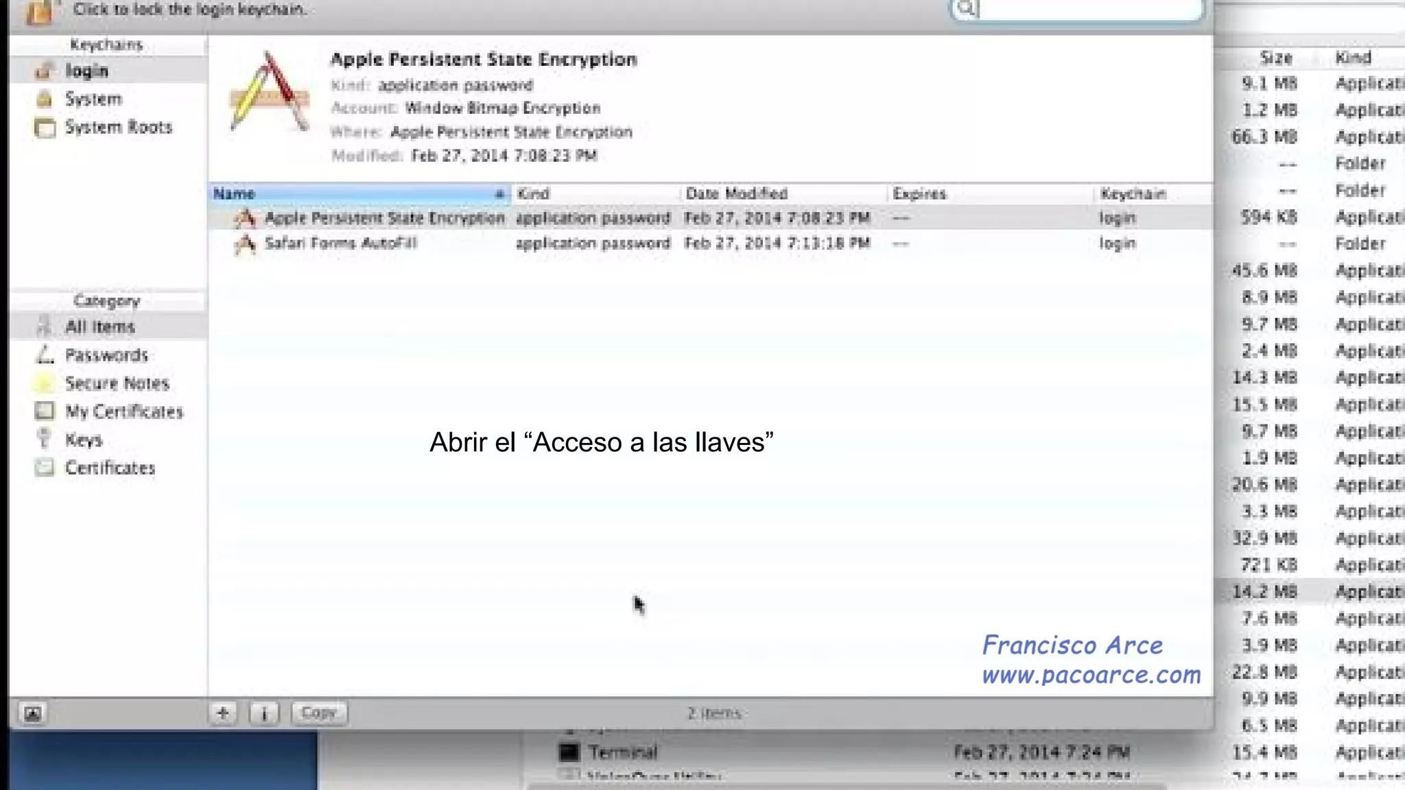 PhoneGap
Abrir el “Acceso a las llaves”