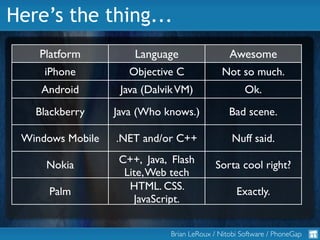 Here’s the thing...
    Platform          Language                  Awesome
     iPhone          Objective C             N...