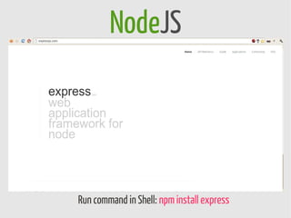 NodeJS




Run command in Shell: npm install express
 