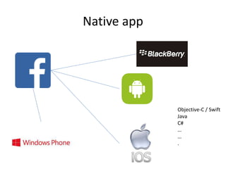Native app
Objective-C / Swift
Java
C#


.
 