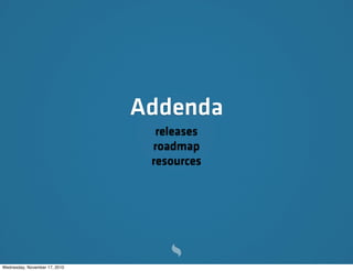 Addenda
releases
roadmap
resources
Wednesday, November 17, 2010
 