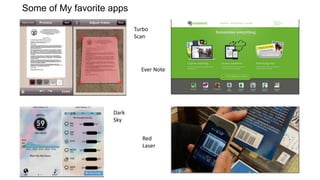 Some of My favorite apps
Turbo
Scan
Ever Note
Dark
Sky
Red
Laser
 