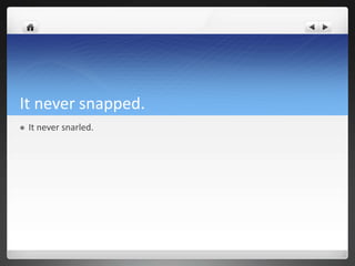 It never snapped.
   It never snarled.
 