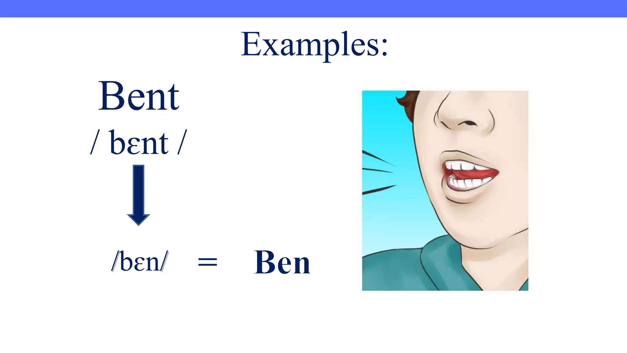 Bent
/ bɛnt /
Examples:
/bɛn/
 