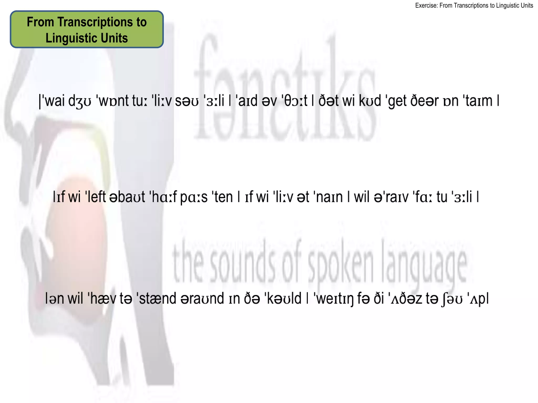 Exercise: From Transcriptions to Linguistic Units

From Transcriptions to
   Linguistic Units
 