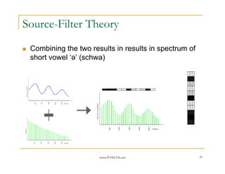 Source-Filter Theory
 Combining the two results in results in spectrum of
 short vowel ‘ə’ (schwa)




                      www.PANL10n.net                  37
 