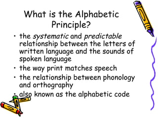 What is the Alphabetic Principle? ,[object Object],[object Object],[object Object],[object Object]