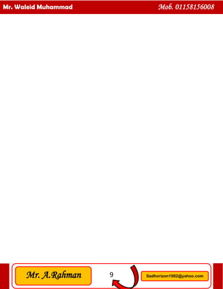 9
Mr. Waleid Muhammad Mob. 01158156008
Mr. A.Rahman Sadhorizon1982@yahoo.com
 