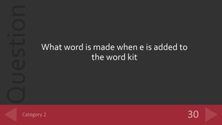 Question
What word is made when e is added to
the word kit
 
