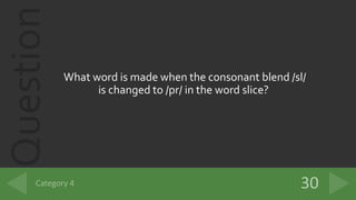 Question
What word is made when the consonant blend /sl/
is changed to /pr/ in the word slice?
 
