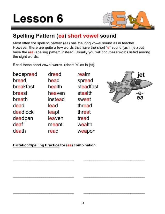 Worksheets Ea Words List phonics lessons 38