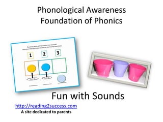 Phonological Awareness
Foundation of Phonics
Fun with Sounds
http://reading2success.com
A site dedicated to parents
 
