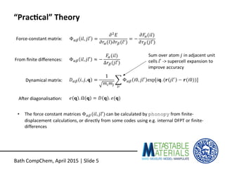 “Prac:cal”	
  Theory	
  
Bath	
  CompChem,	
  April	
  2015	
  |	
  Slide	
  5	
  
Force-­‐constant	
  matrix:	
  
From	
 ...
